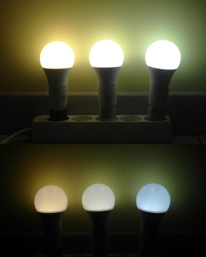 Comparacao visual de temperatura de cor em LED