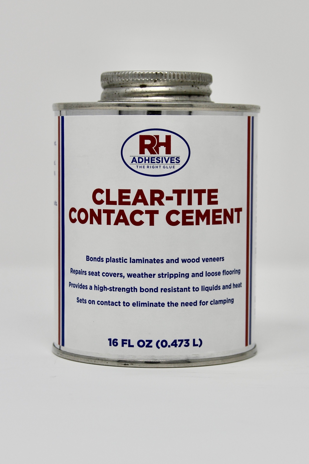 Lata de cola de contato (contact cement), usada para colar laminados plásticos e revestimentos em madeira