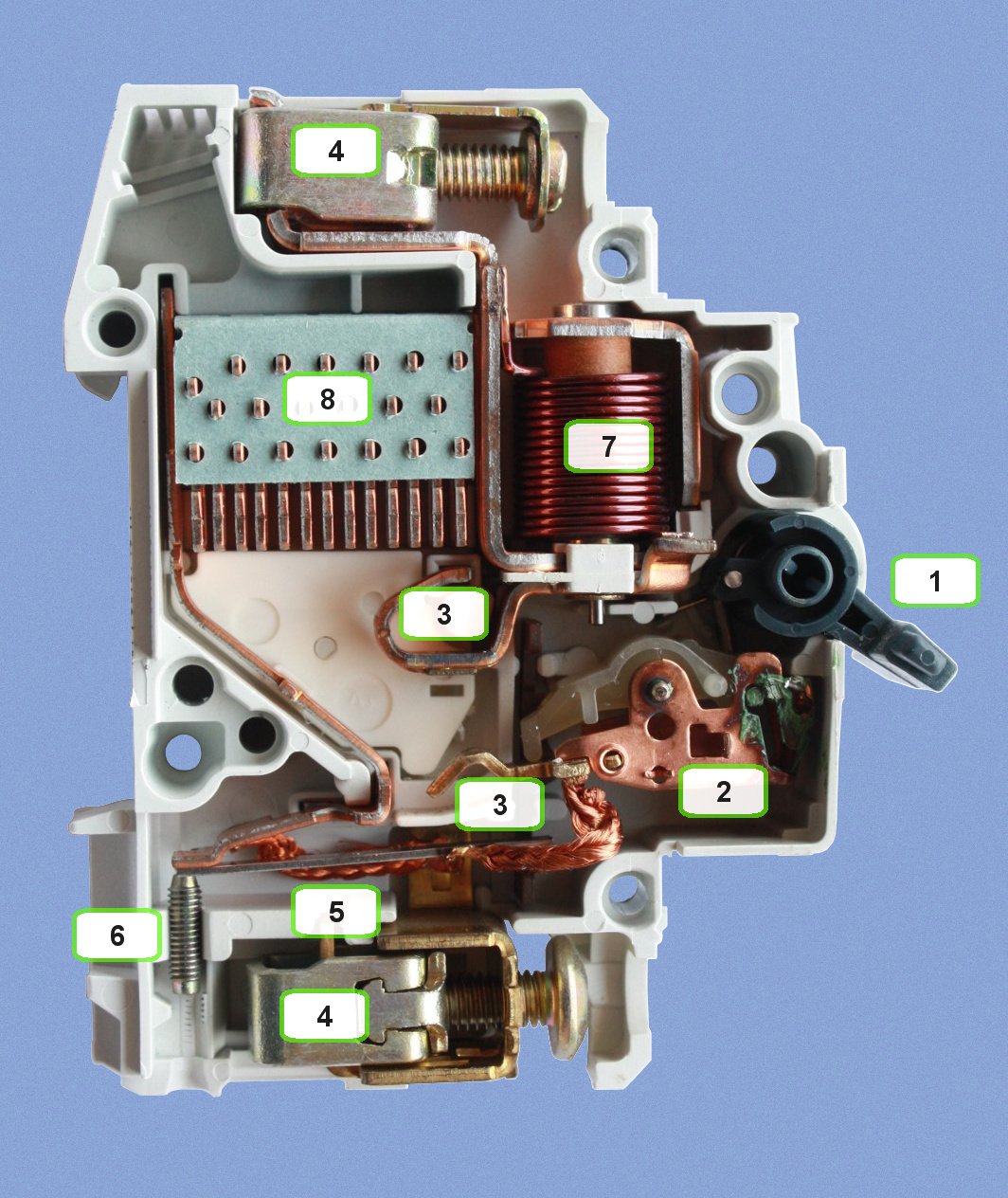 Disjuntor individual (mini disjuntor) usado em quadros elétricos residenciais